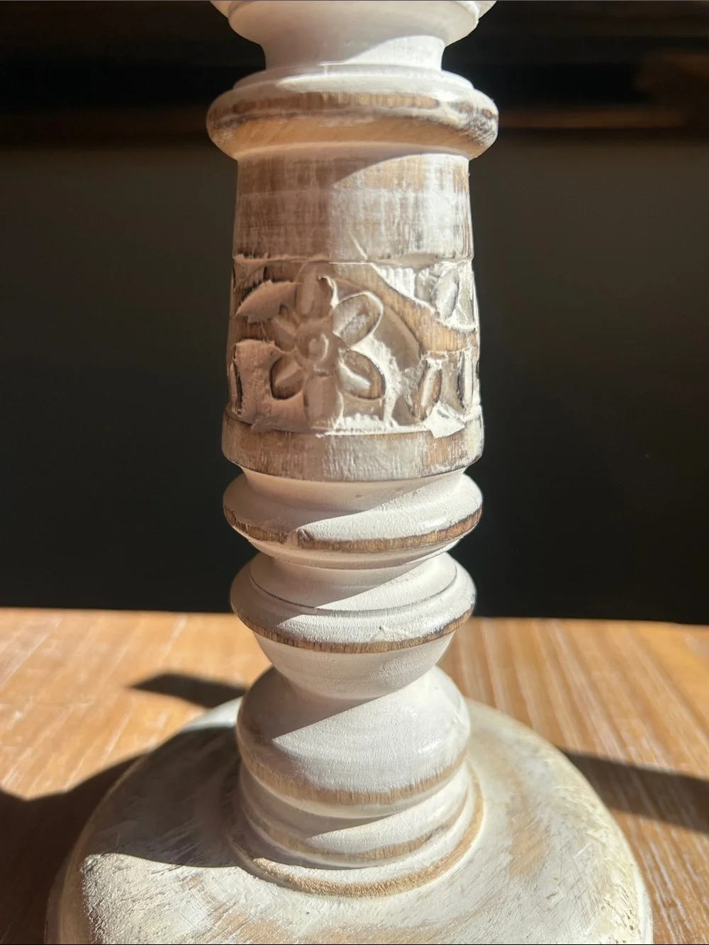 Carved Wood Candlestick & Matching Ornate Square Picture Frame Set